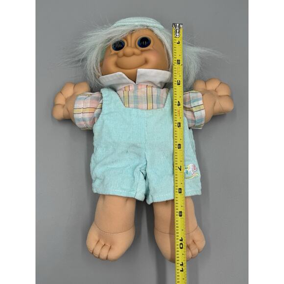 Vintage Russ Troll Kidz Plush Doll Boy with Teal Clothes Overalls 11” - Picture 9 of 9